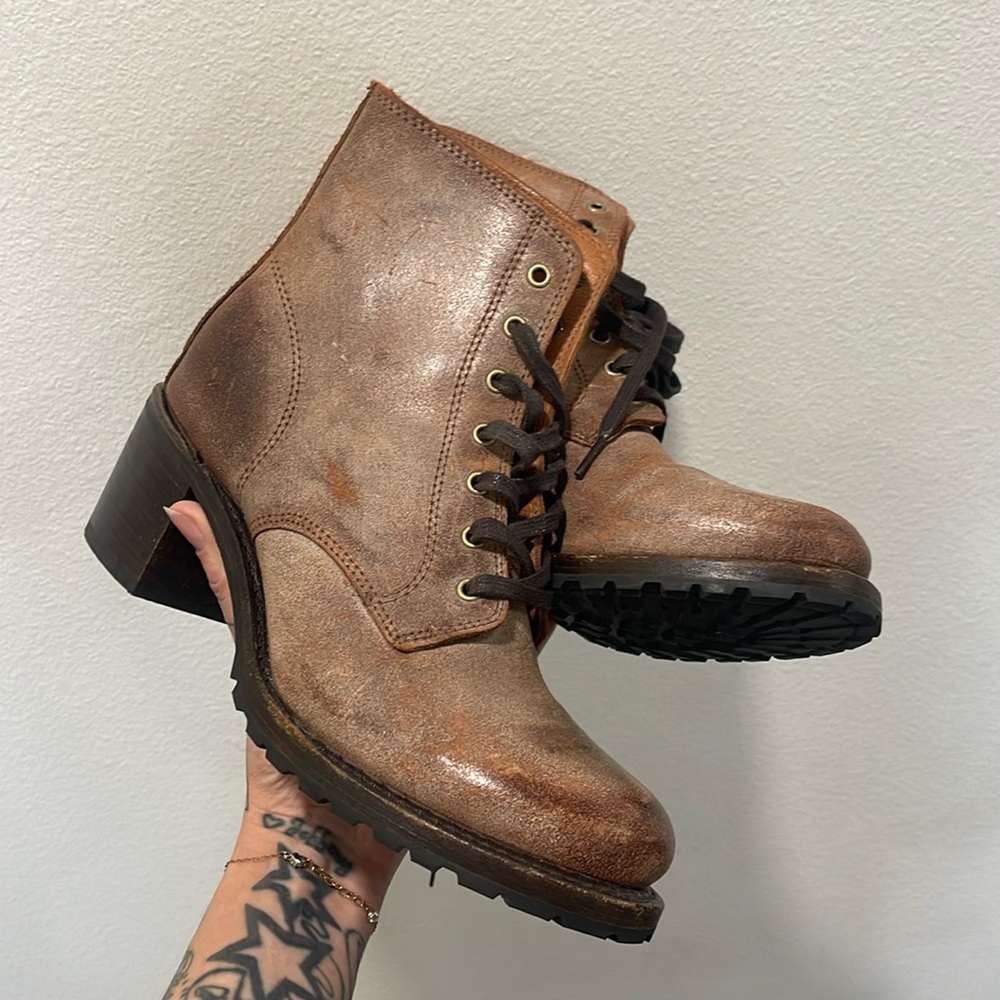 Frye Distressed Lace Up Boots